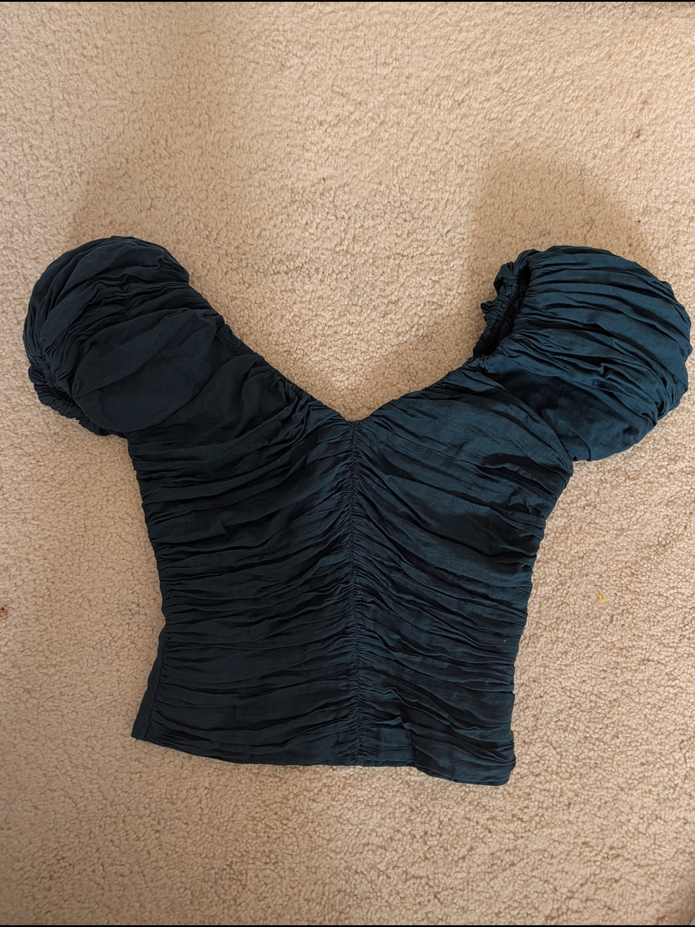 Abercrombie & Fitch Teal Ruched Puff-Sleeve Crop Top